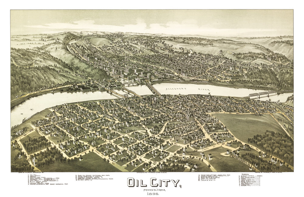 Vintage Map of Oil City, Pennsylvania 1896 print style example