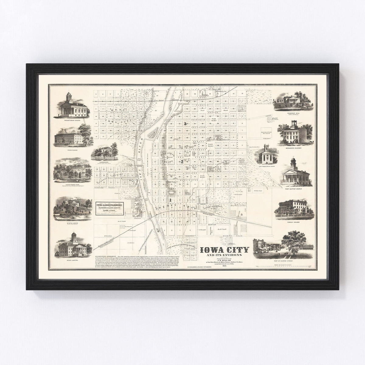 Iowa City Vintage Map 1854