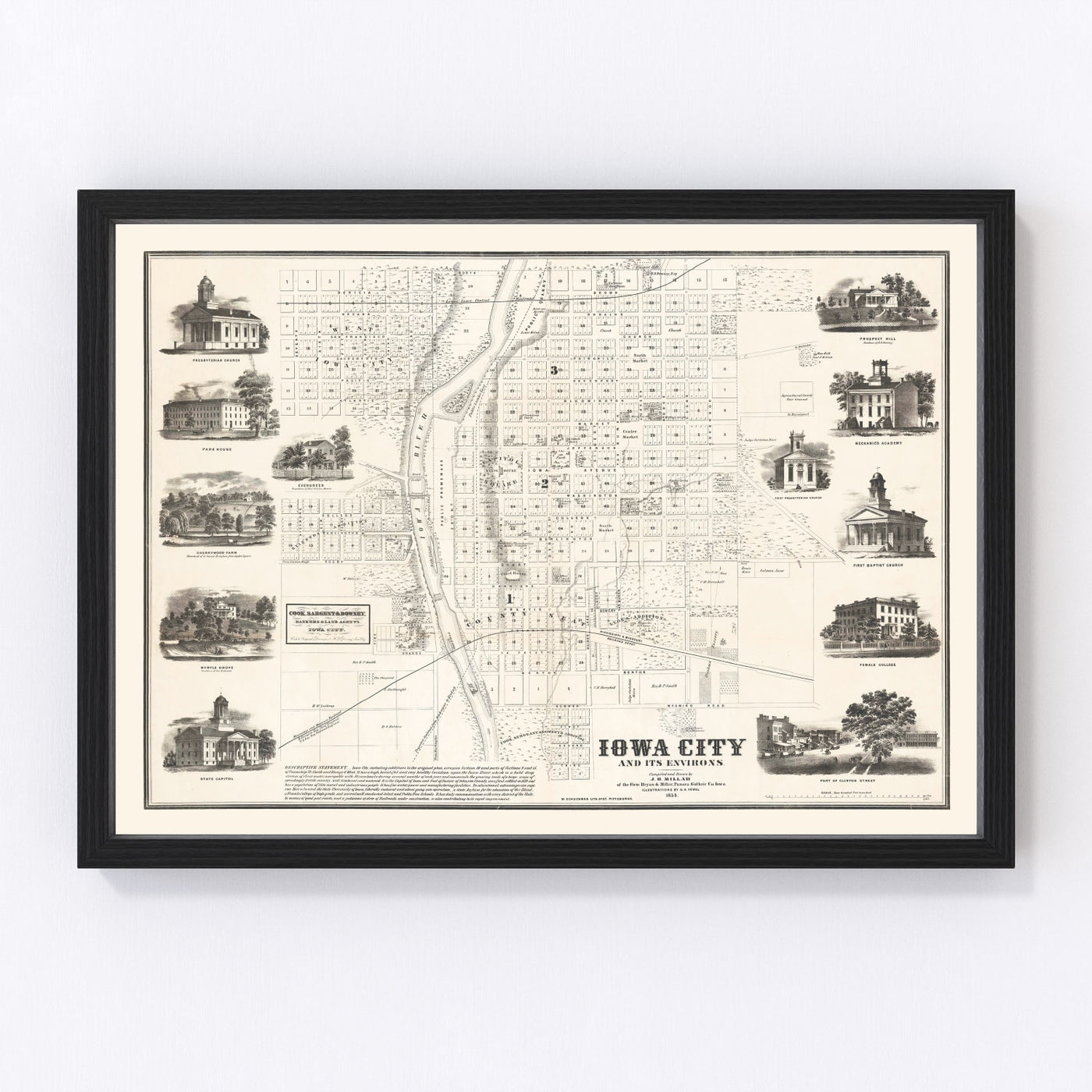 Iowa City Vintage Map 1854