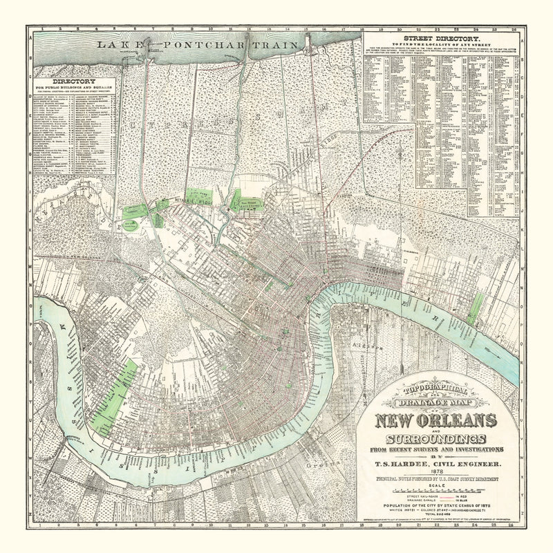 Size comparison using Vintage Map of New Orleans, Louisiana 1878