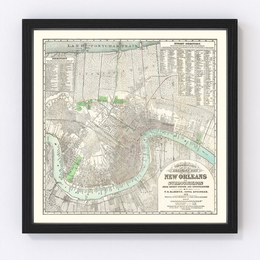 Vintage Map of New Orleans, Louisiana 1878