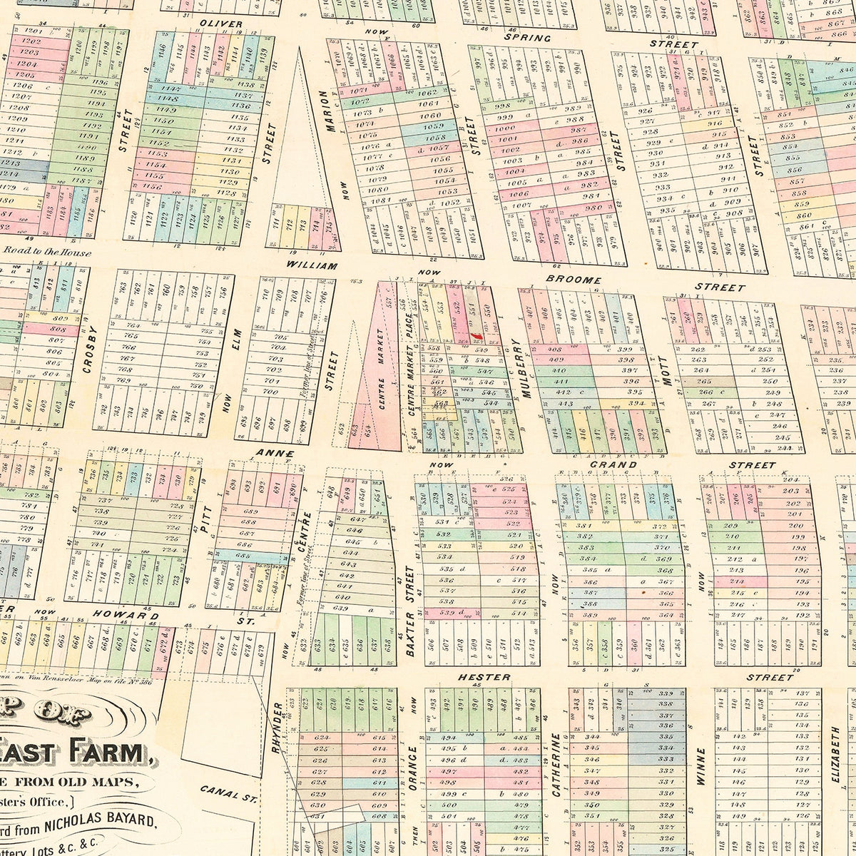 Restored historic details from the 1869 city map of Little Italy, New York