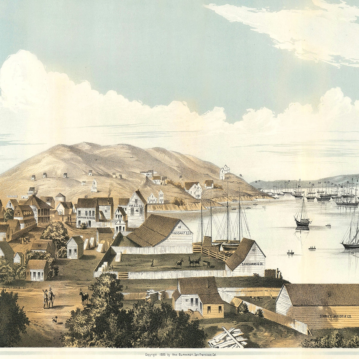 Restored historic details from the 1849 city map of San Francisco, California