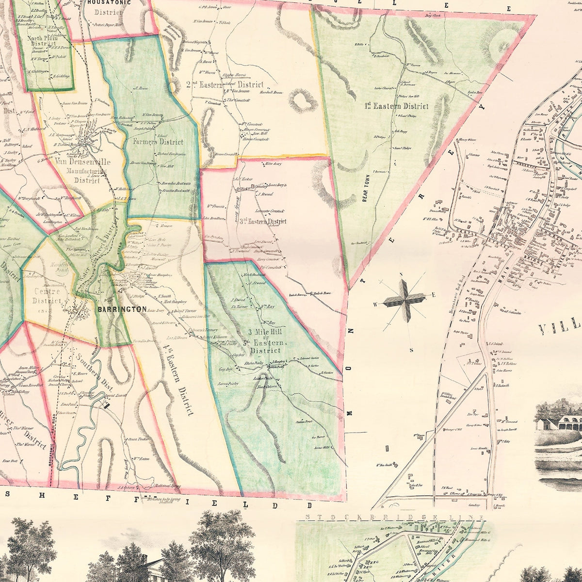 Restored historic details from the 1854 city map of Great Barrington, Massachusetts