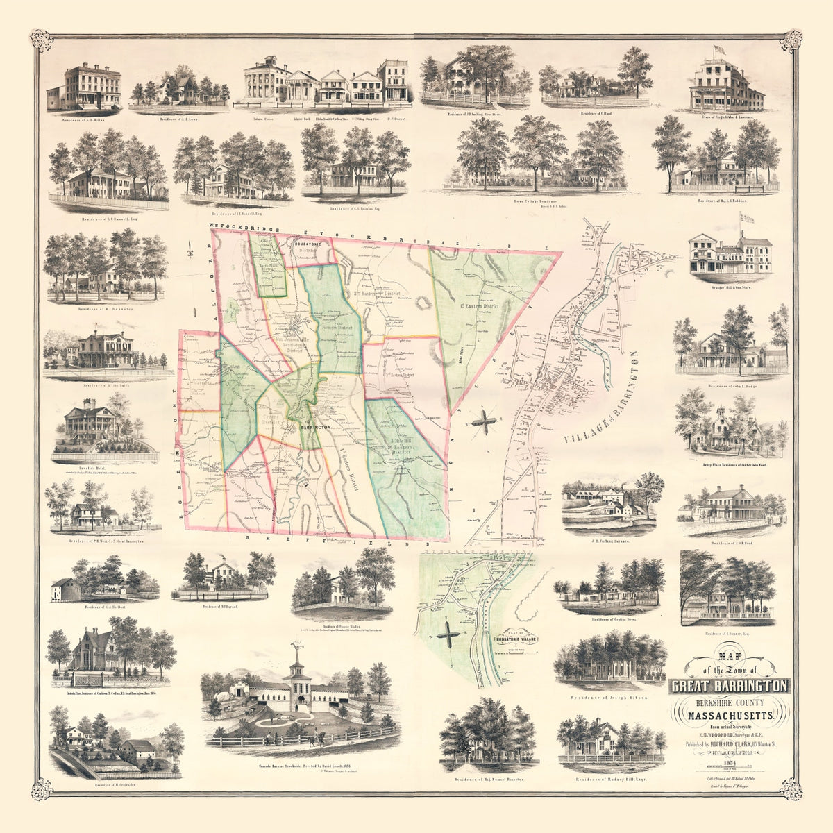Preview of Vintage Map of Great Barrington, Massachusetts 1854