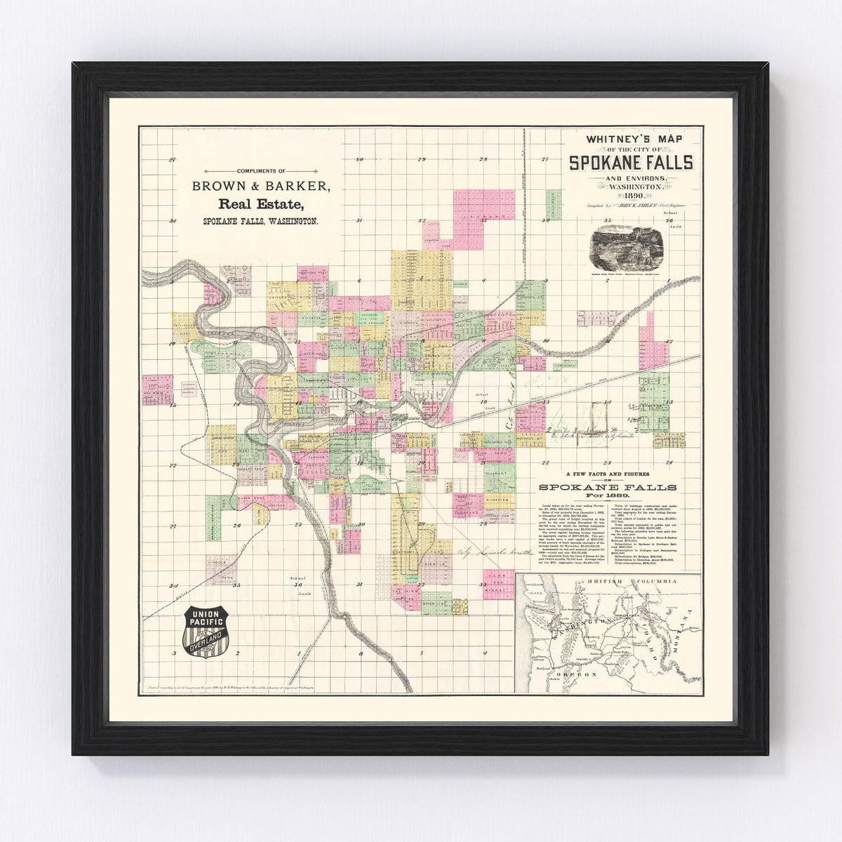 Spokane Falls Vintage Map 1890