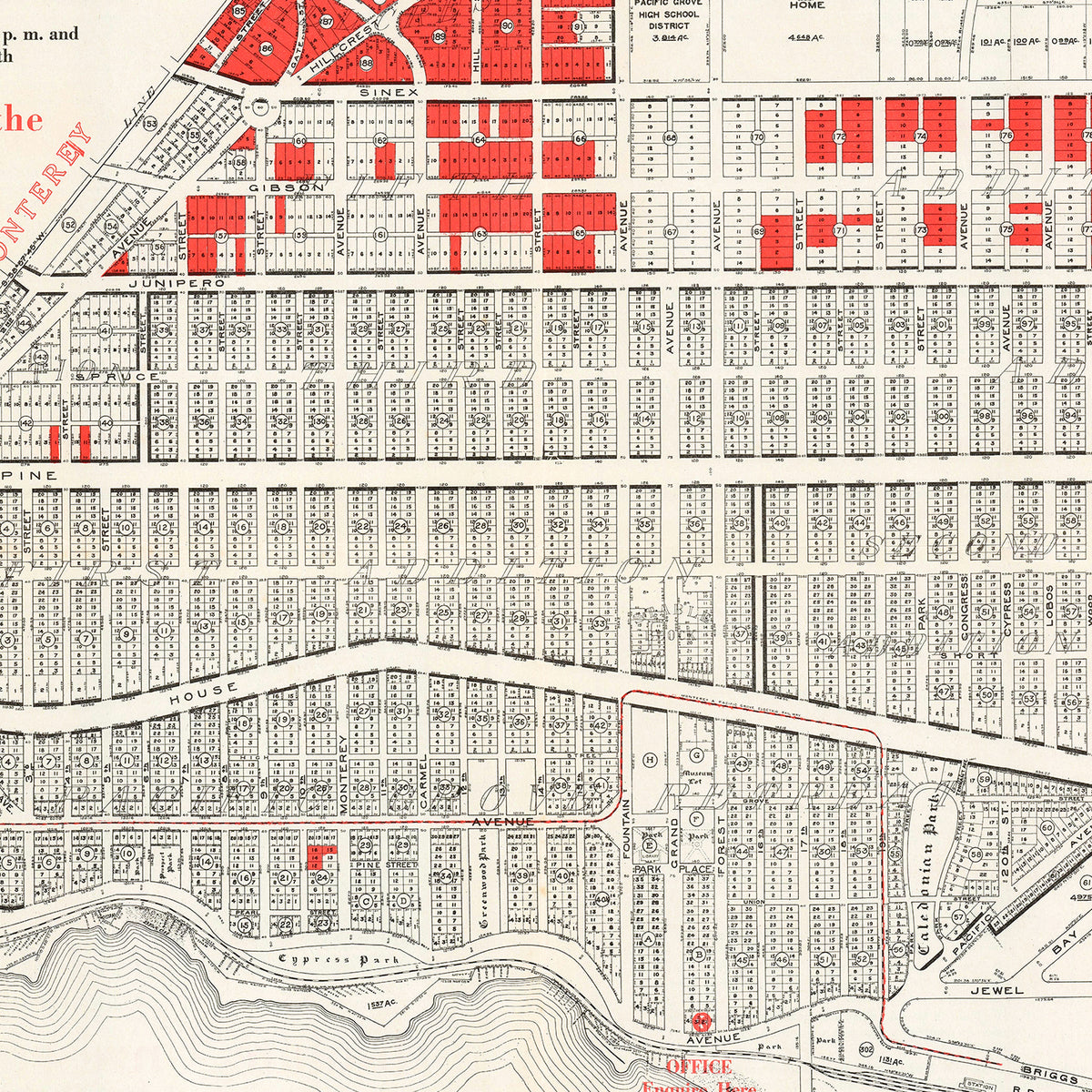 Restored historic details from the 1919 city map of Pacific Grove, California