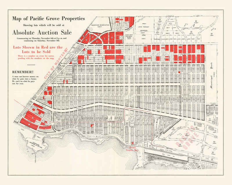 Size comparison using Vintage Map of Pacific Grove, California 1919