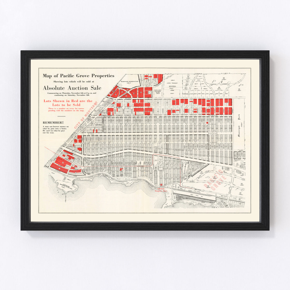 Pacific Grove Vintage Map 1919