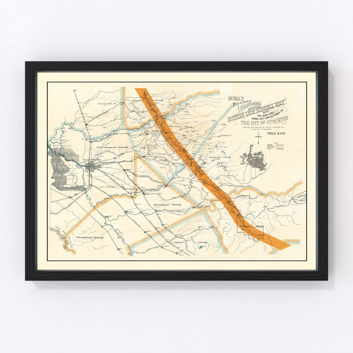 Mother Lode Mineral Belt Vintage Map 1898