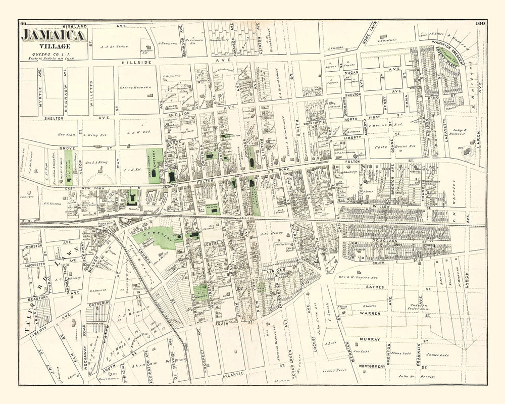 Vintage Map of Jamaica Queens, New York 1873 print style example