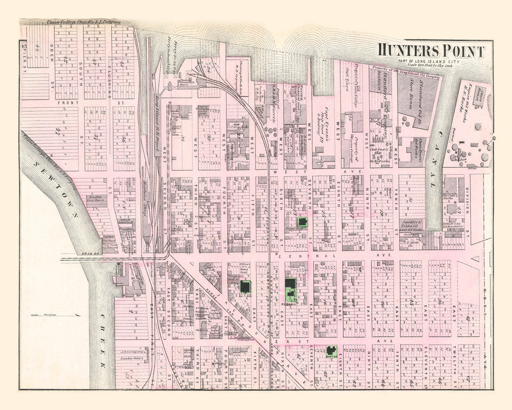 Vintage Map of Hunters Point Long Island, New York 1873 print style example