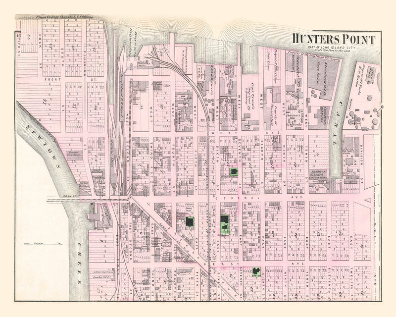 Size comparison using Vintage Map of Hunters Point Long Island, New York 1873