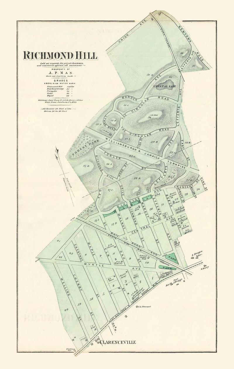 Size comparison using Vintage Map of Richmond Hill Queens, New York 1873
