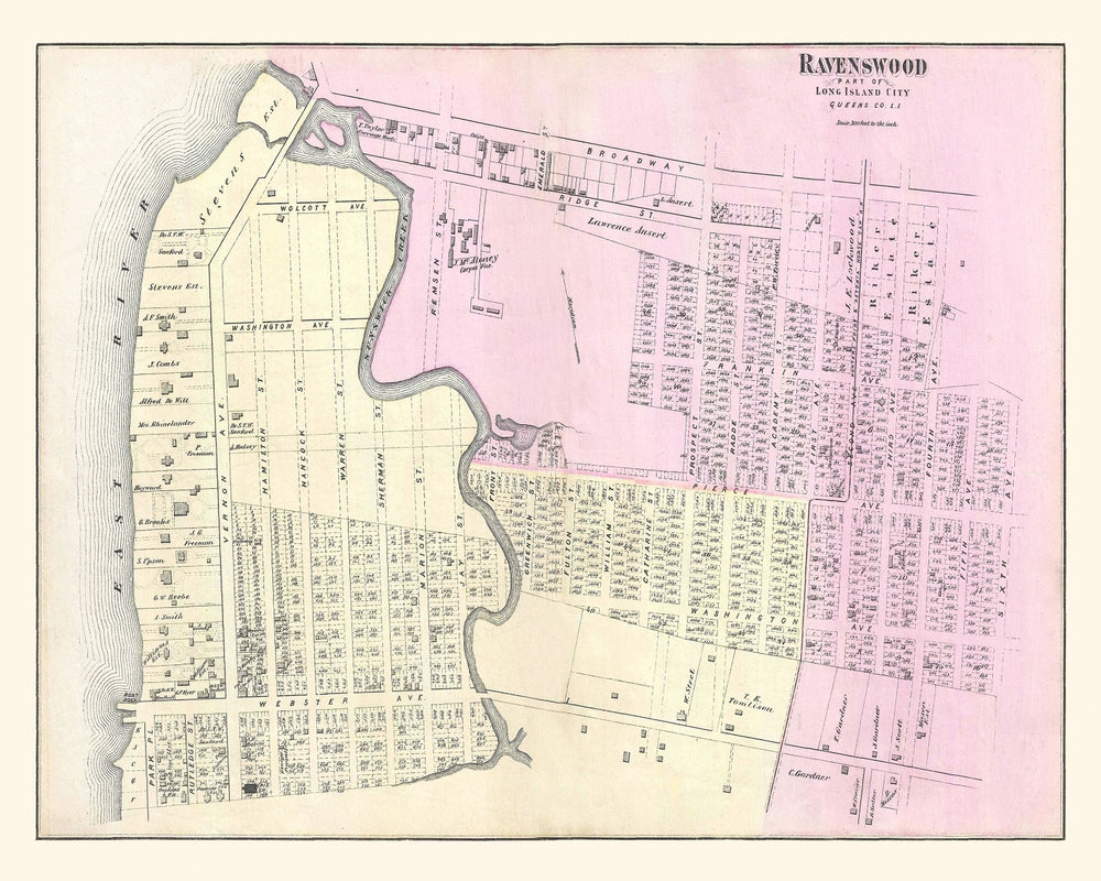 Vintage Map of Ravenswood Long Island, New York 1873 print style example