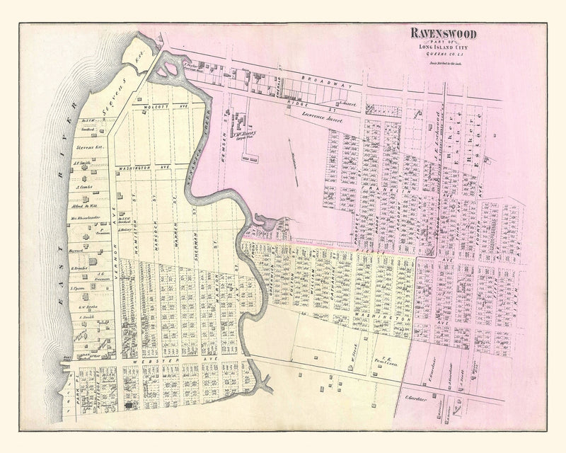 Size comparison using Vintage Map of Ravenswood Long Island, New York 1873
