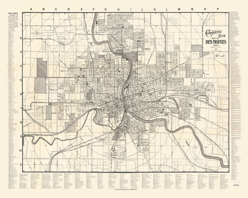Vintage Map of Des Moines, Iowa 1906 print style example