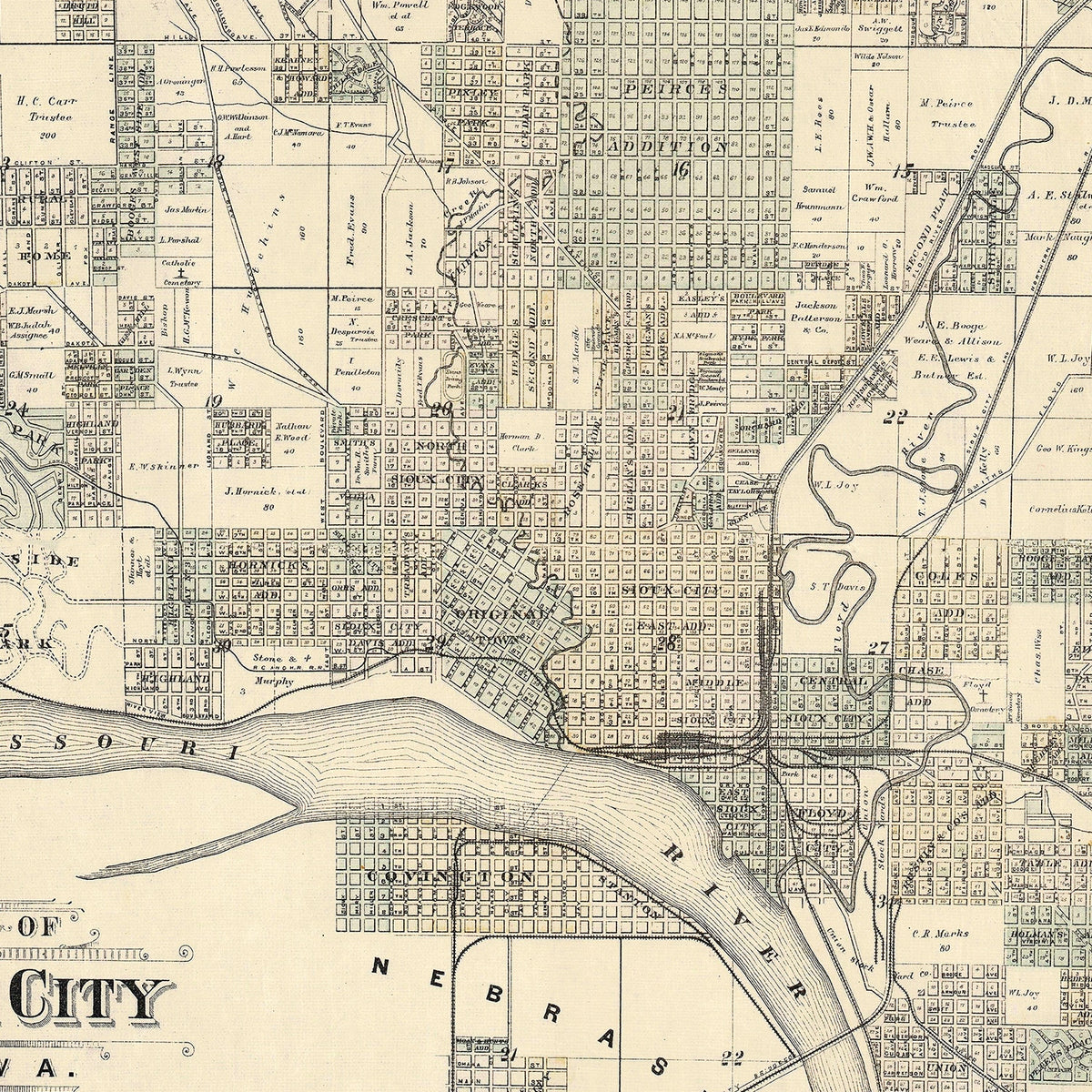 Restored historic details from the 1893 city map of Sioux City, Iowa