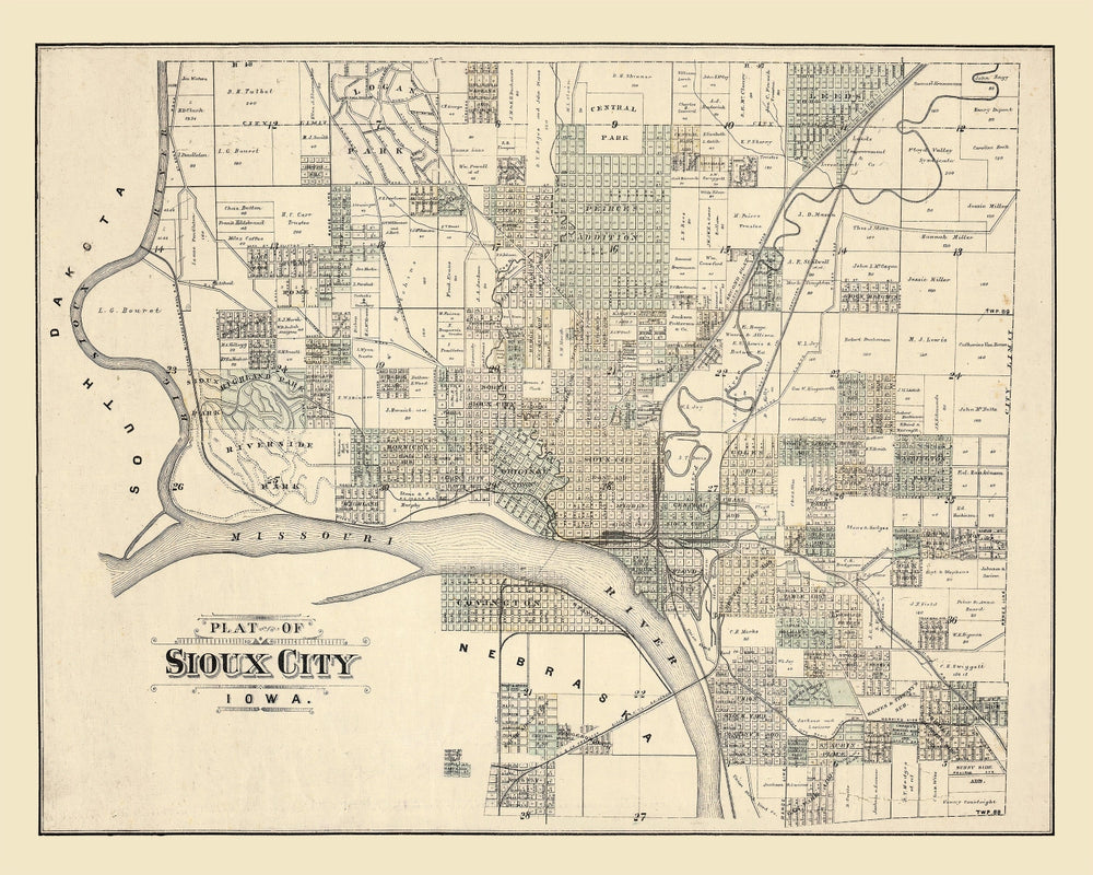 Vintage Map of Sioux City, Iowa 1893 print style example