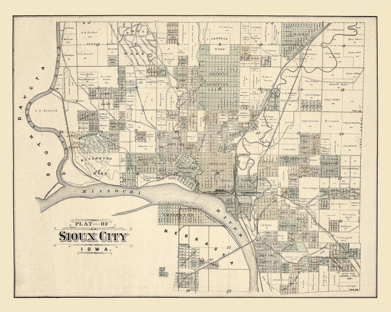 Size comparison using Vintage Map of Sioux City, Iowa 1893