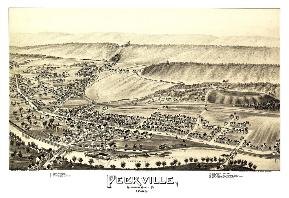Vintage Map of Peckville, Pennsylvania 1892 print style example
