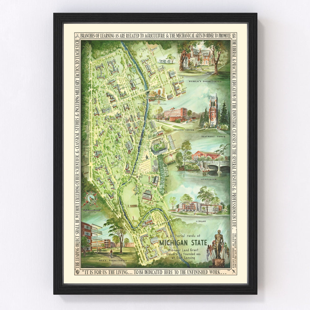 Michigan State University Vintage Map 1955