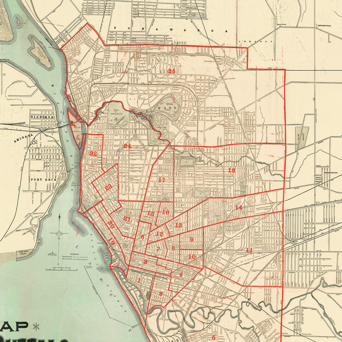 Restored historic details from the 1891 city map of Bufalo, New York