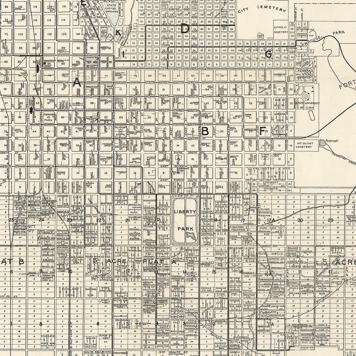 Restored historic details from the 1909 city map of Salt Lake City, Utah
