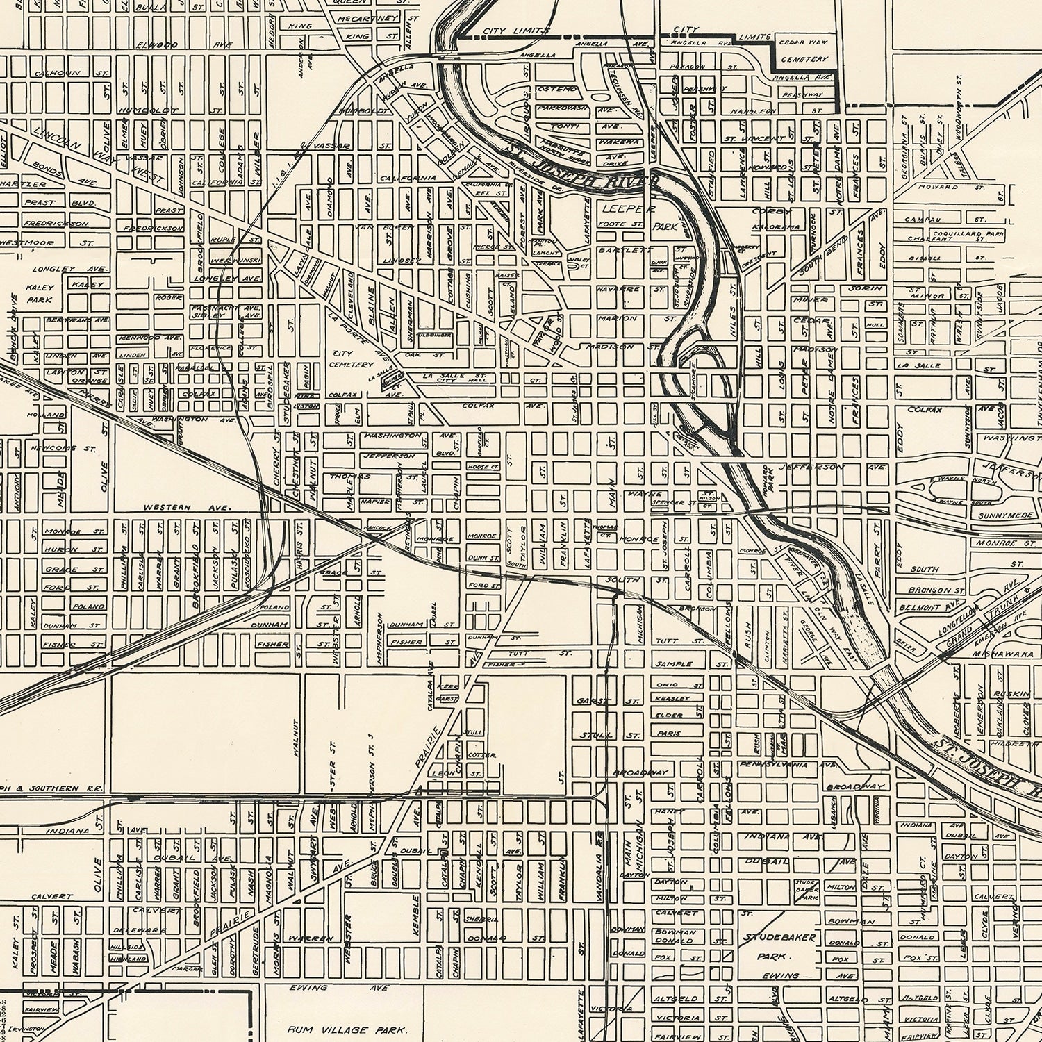Restored historic details from the 1931 city map of South Bend, Indiana