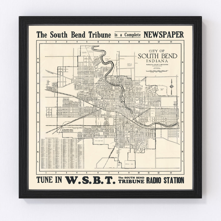 Vintage Map of South Bend, Indiana 1931