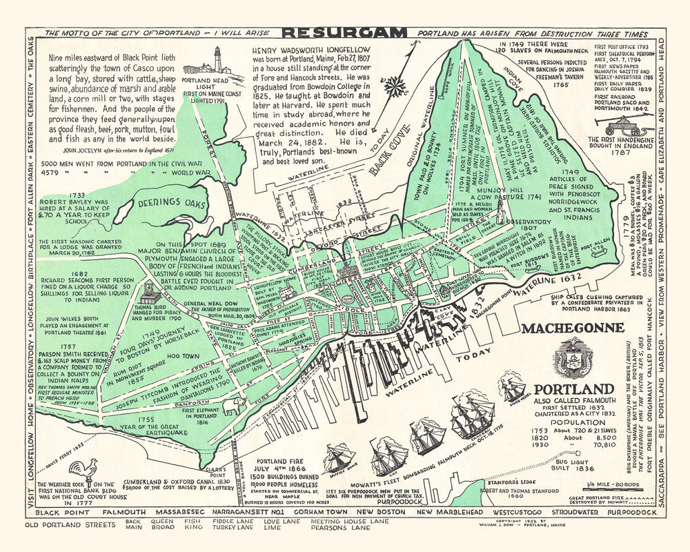 Vintage Map of Portland, Maine 1932 print style example