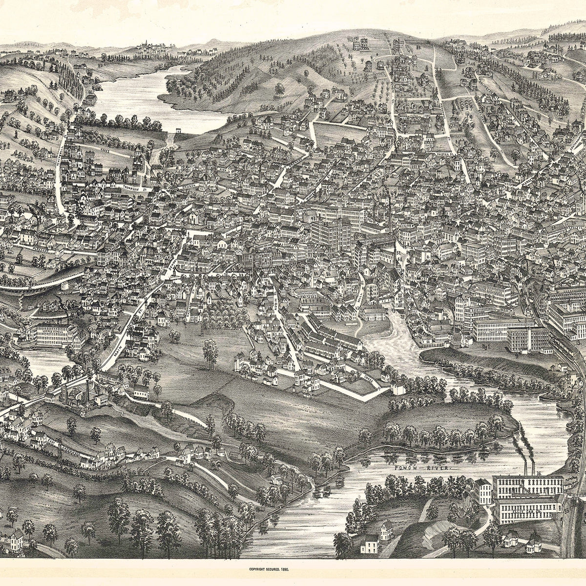 Restored historic details from the 1890 city map of Amesbury, Massachusetts