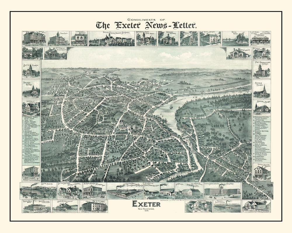 Vintage Map of Exeter, New Hampshire 1896 print style example