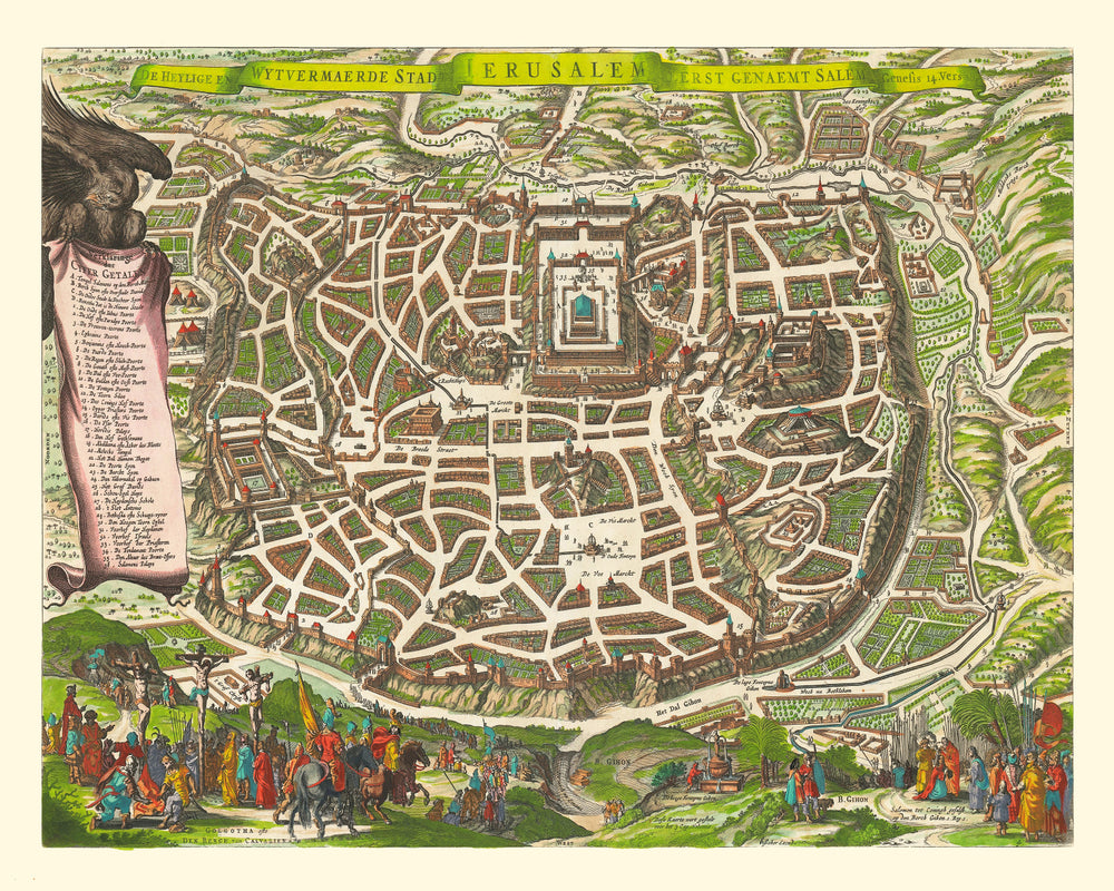 Vintage Map of Jerusalem, Israel 1645 print style example
