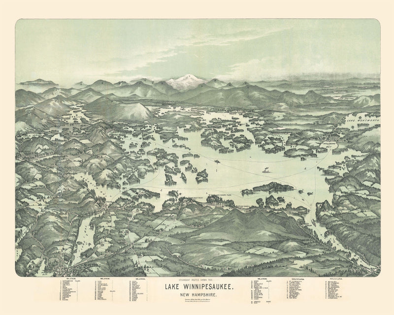 Size comparison using Vintage Map of Lake Winnipesaukee, New Hampshire 1909
