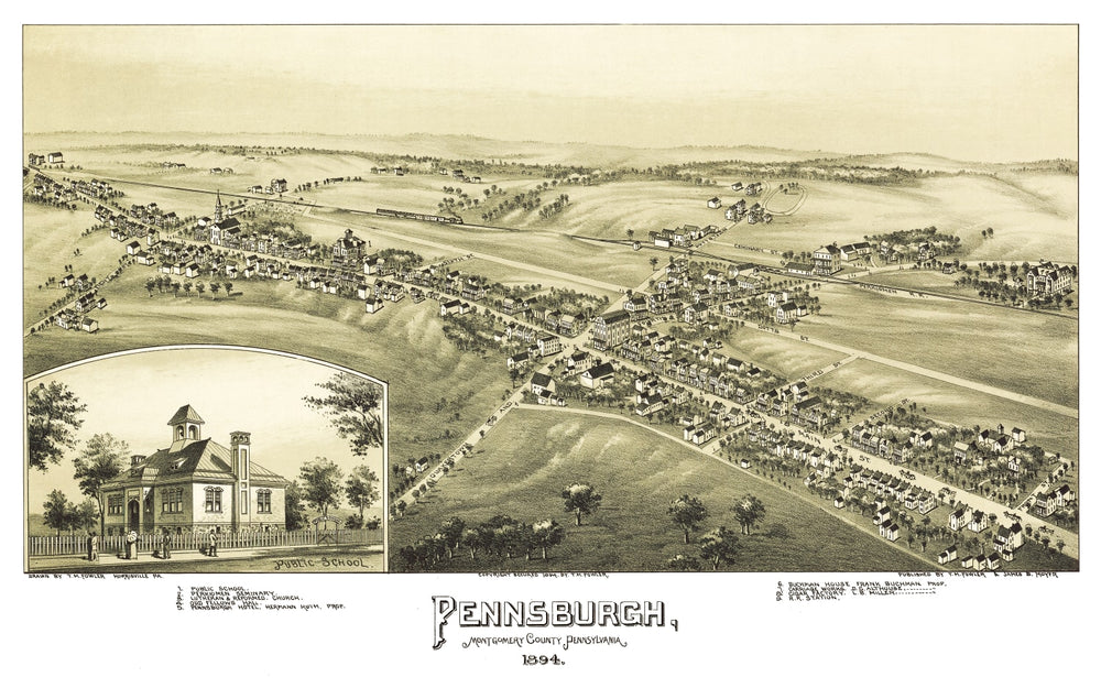 Vintage Map of Pennsburgh, Pennsylvania 1894 print style example