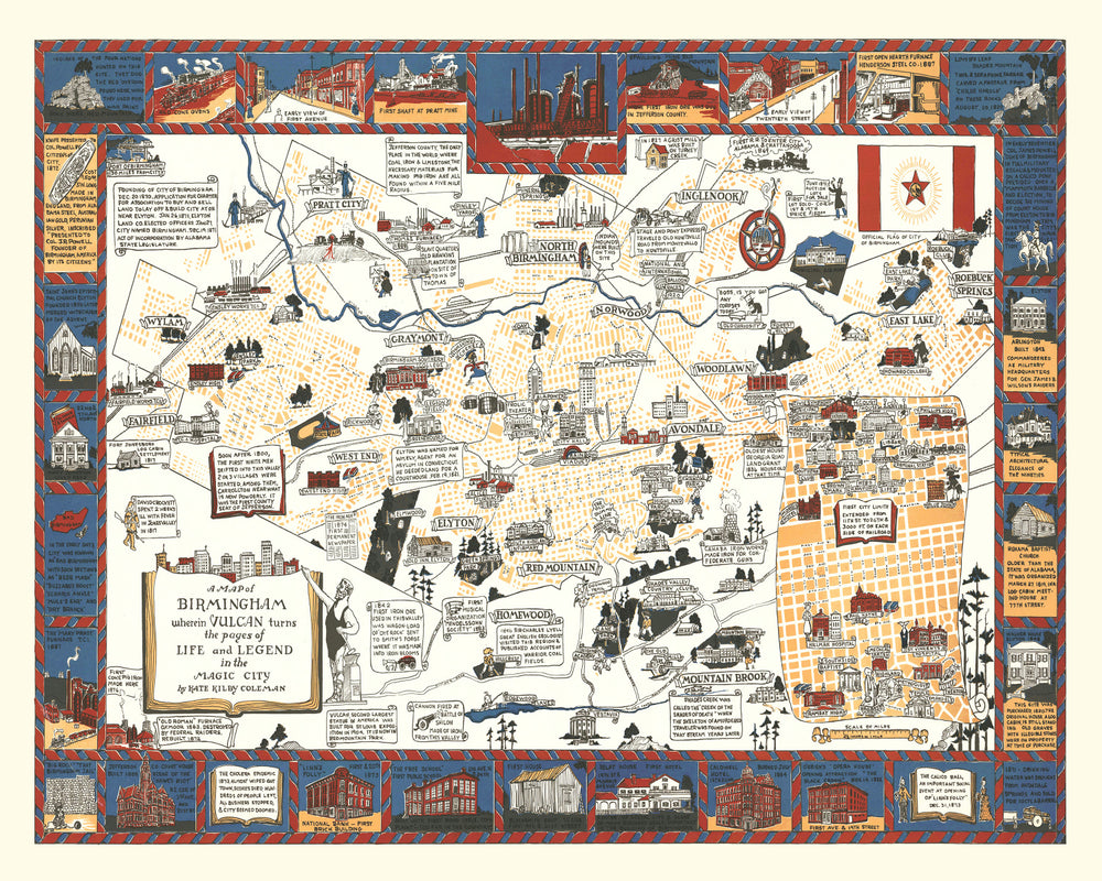 Vintage Map of Birmingham, Alabama 1938 print style example