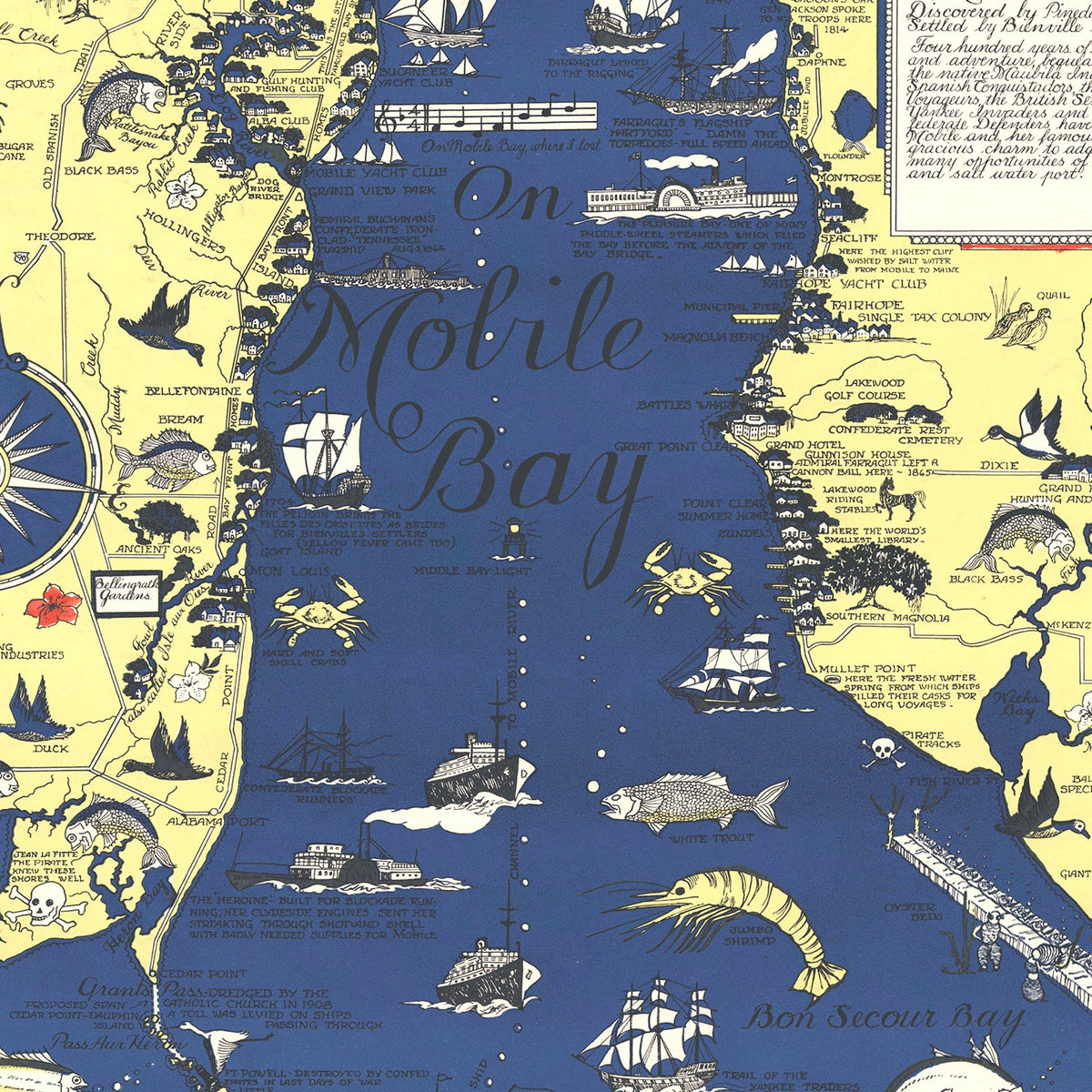 Restored historic details from the 1950 coastline map of Mobile, Alabama