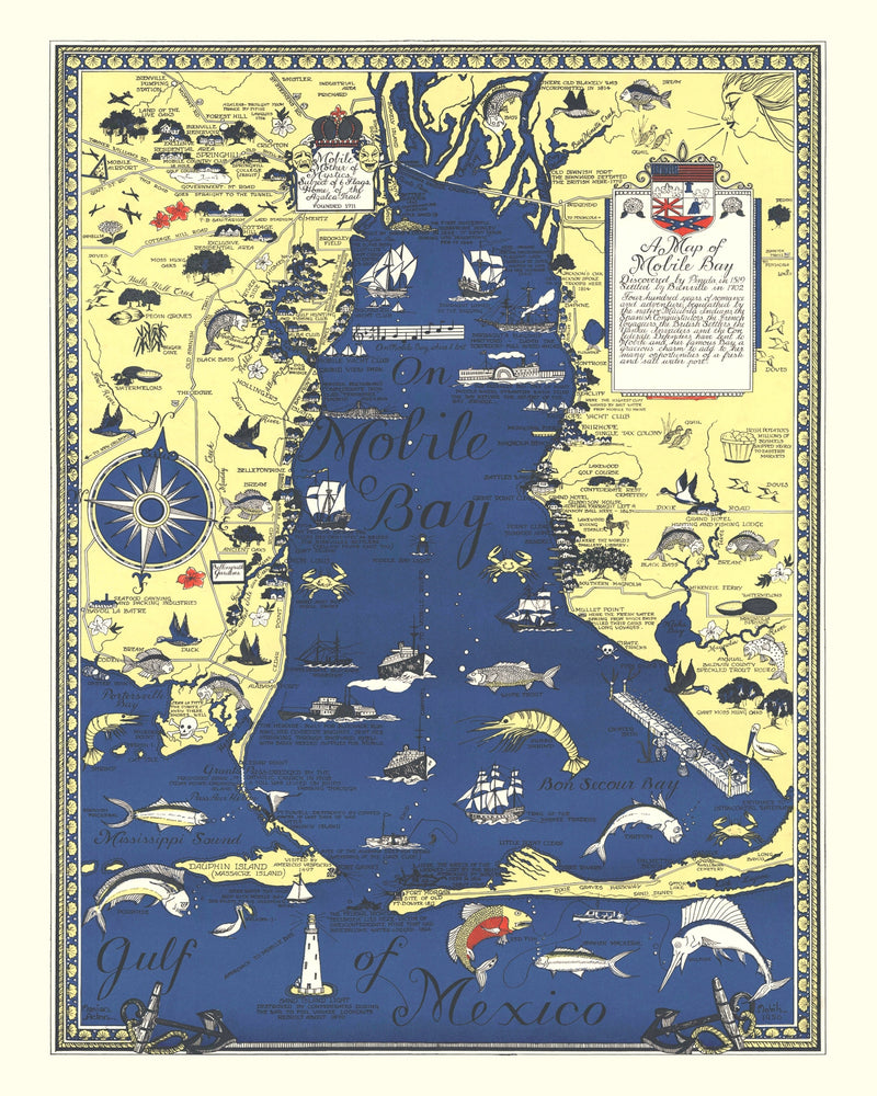 Size comparison using Vintage Map of Mobile Bay, 1950
