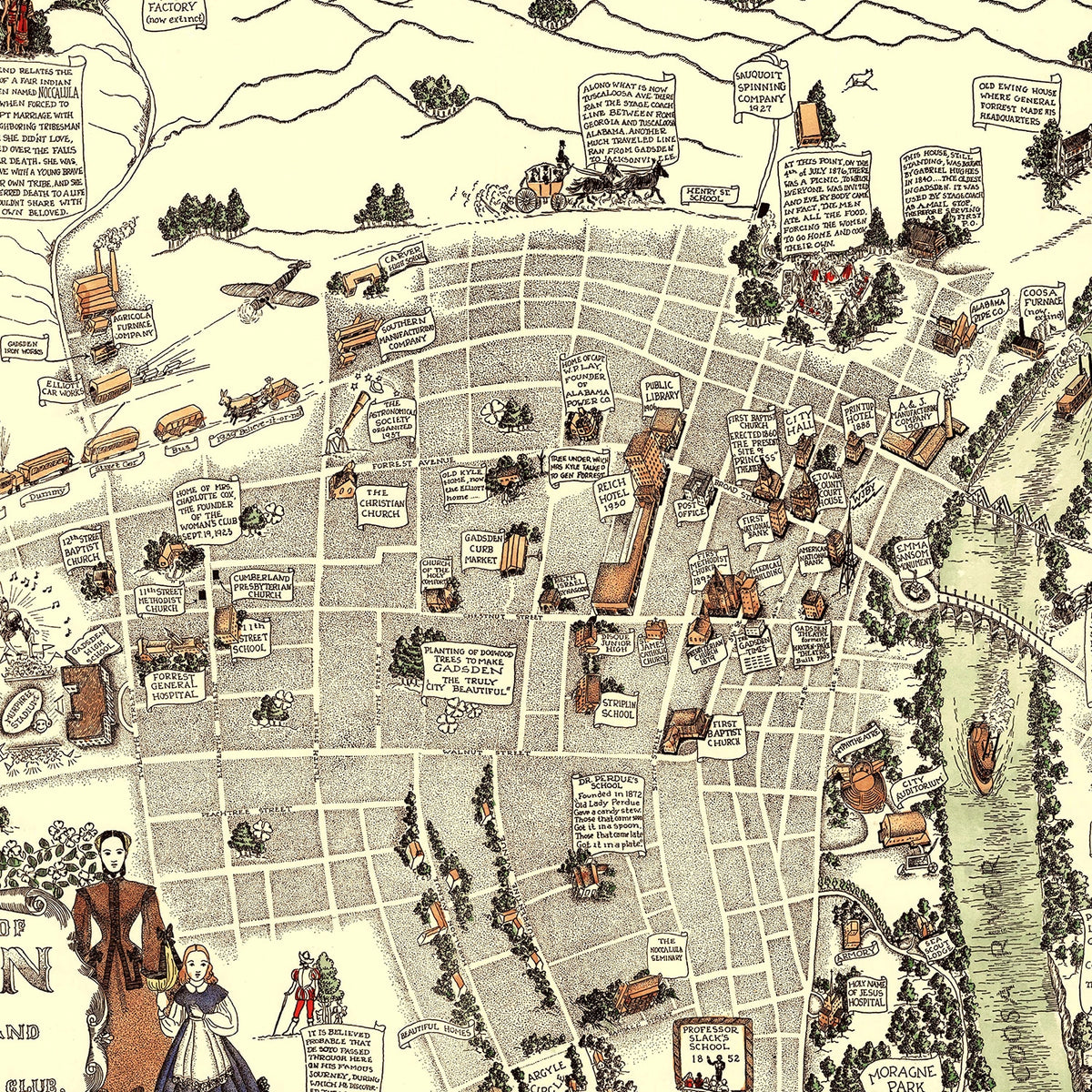 Restored historic details from the 1939 city map of Gadsden, Alabama