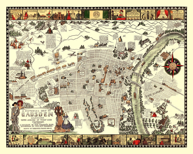 Size comparison using Vintage Map of Gadsden, Alabama 1939