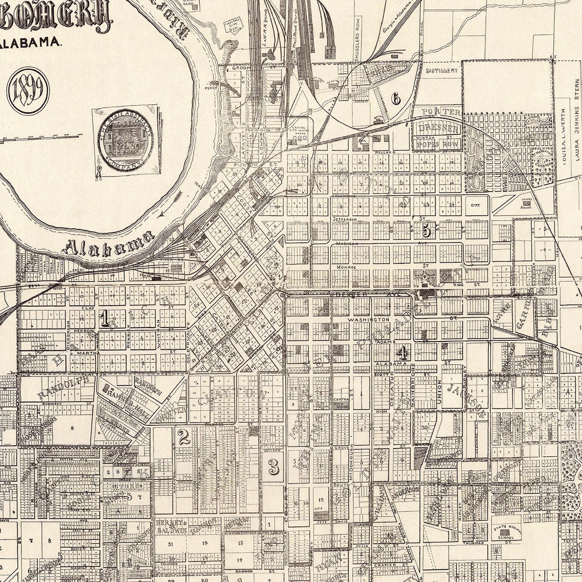 Restored historic details from the 1899 city map of Montgomery, Alabama