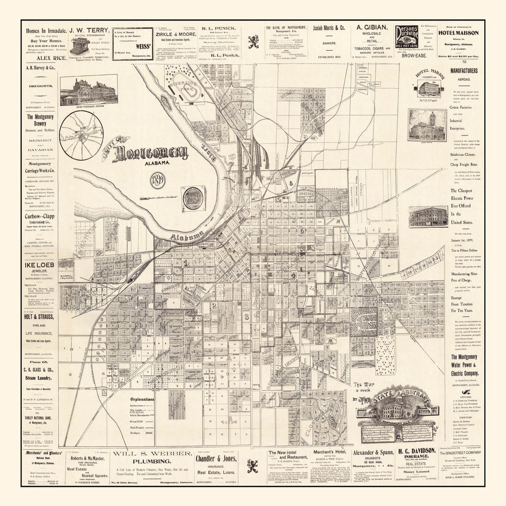 Vintage Map of Montgomery, Alabama 1899 print style example