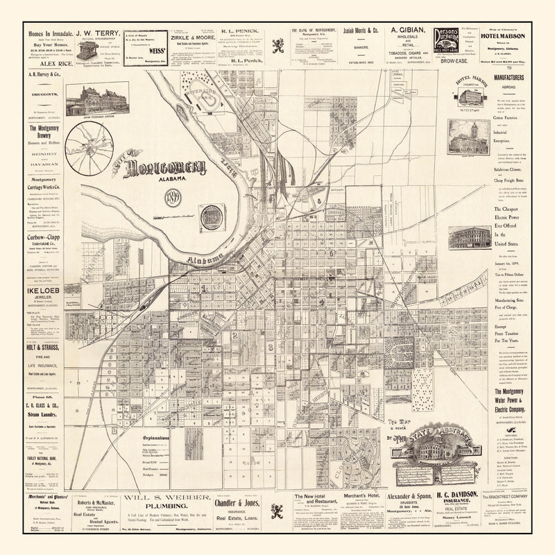 Size comparison using Vintage Map of Montgomery, Alabama 1899