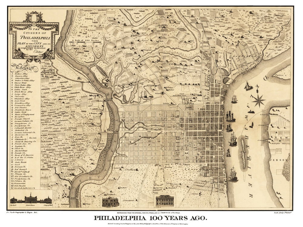 Vintage Map of Philadelphia, Pennsylvania 1875 print style example