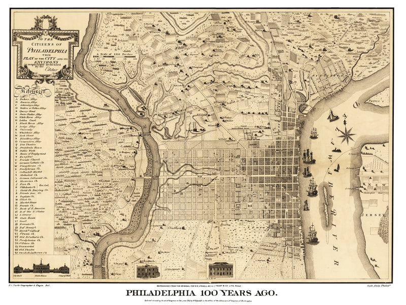 Size comparison using Vintage Map of Philadelphia, Pennsylvania 1875