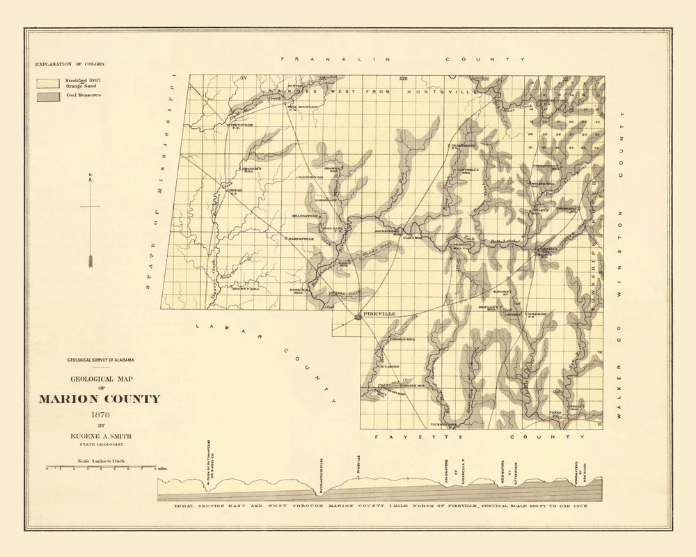Vintage Map of Marion County, Alabama 1878 print style example