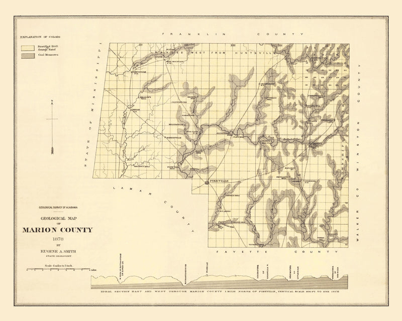 Size comparison using Vintage Map of Marion County, Alabama 1878