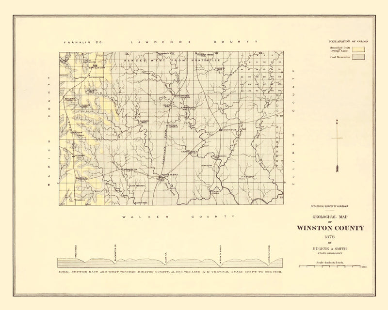 Size comparison using Vintage Map of Winston County, Alabama 1878