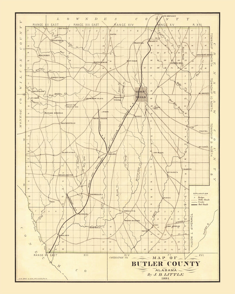 Size comparison using Vintage Map of Butler County, Alabama 1884